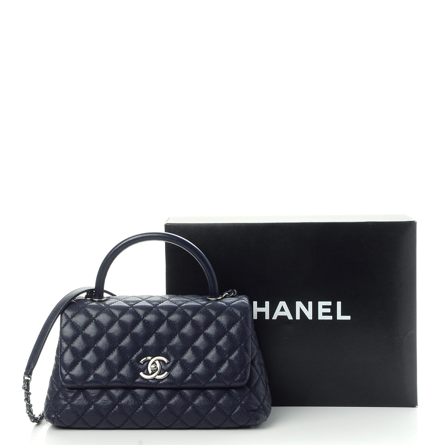 Chanel Caviar Quilted Small Coco Handle Flap Navy 10 of 10