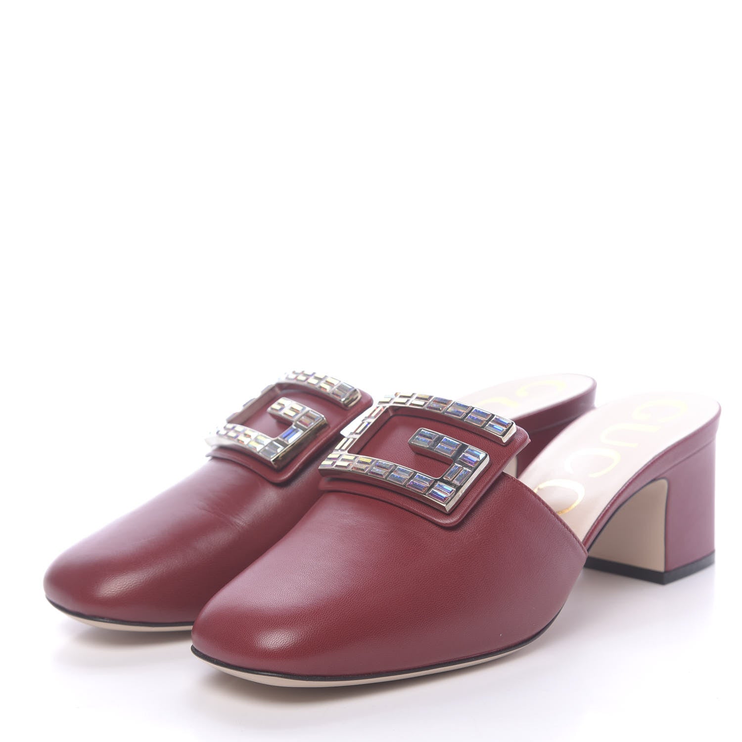 Gucci Malaga Kid Crystal Square G Madelyn Mules 38 Romantic Cerise 3 of 9