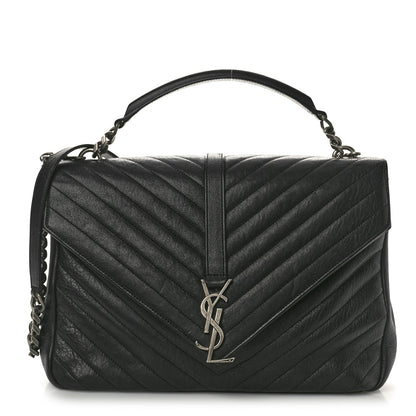 Saint Laurent Sheepskin Matelasse Chevron Monogram Large College Satchel Black Tulip 1 of 12