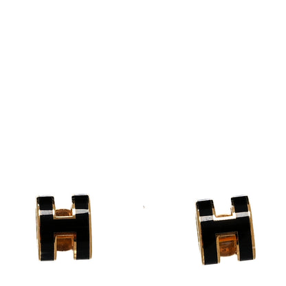 Hermes Gold Lacquered Mini Pop H Earrings Black 1 of 5