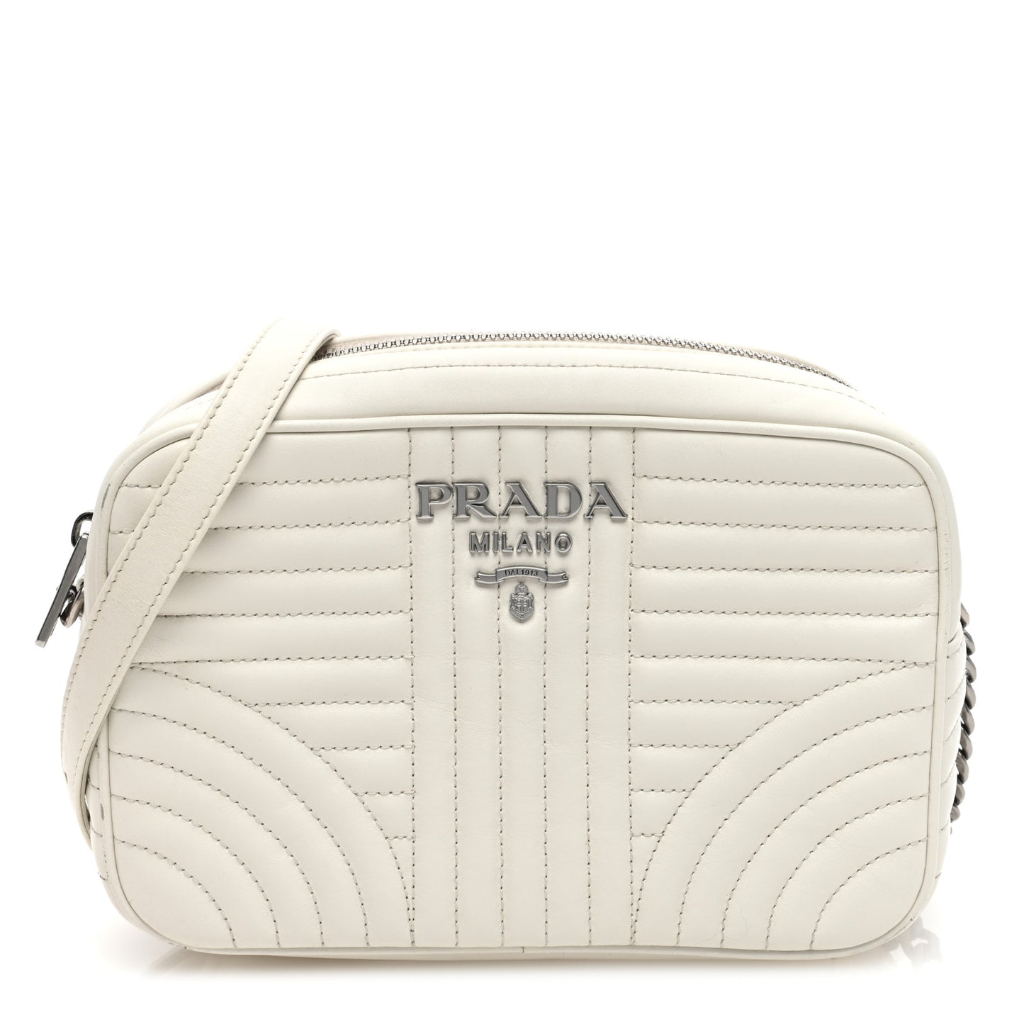 Soft Calfskin Diagramme Crossbody Bag White
