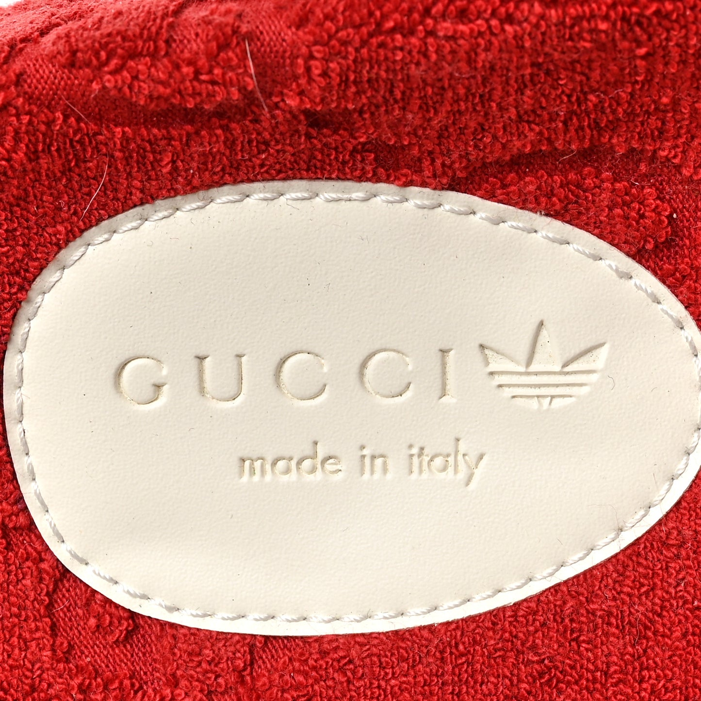 X ADIDAS Terry Cloth Trefoil GG Monogram Womens Platform Sandals 38 Maple Red Off White