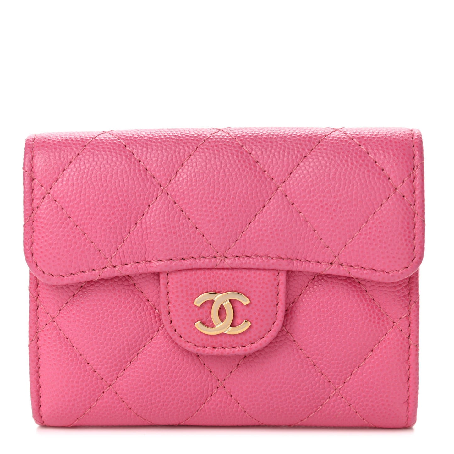 Caviar Quilted Flap Card Holder Wallet Pink