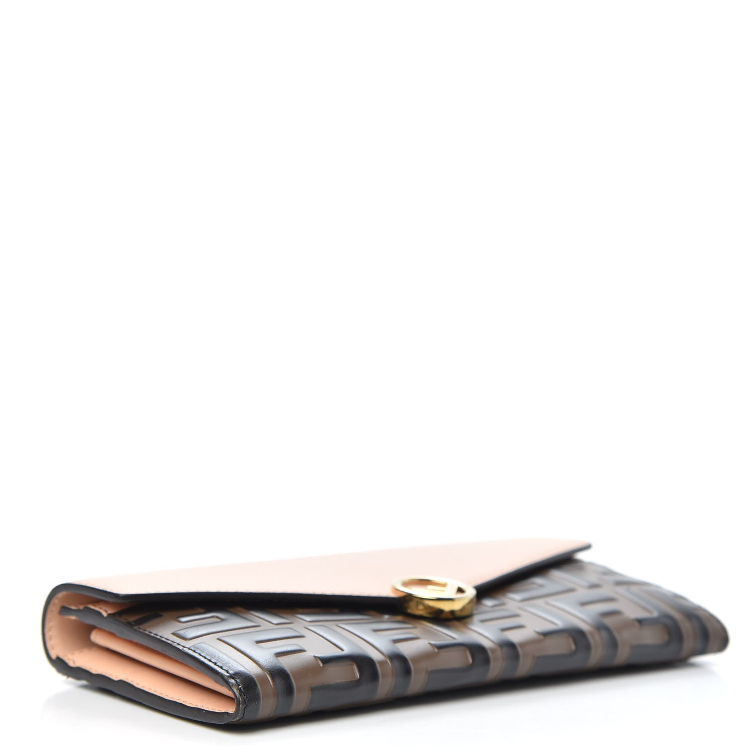 Fendi Vitello Cruise F is Fendi Bi-Color FF 1974 Embossed Continental Envelope Wallet Maya Black Light Rose 4 of 9