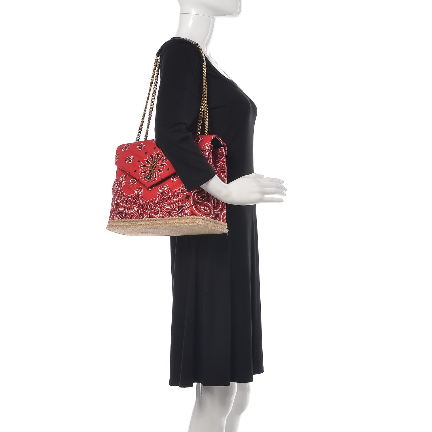 Saint Laurent Canvas Bandana Medium Loulou Chain Satchel Red 2 of 11