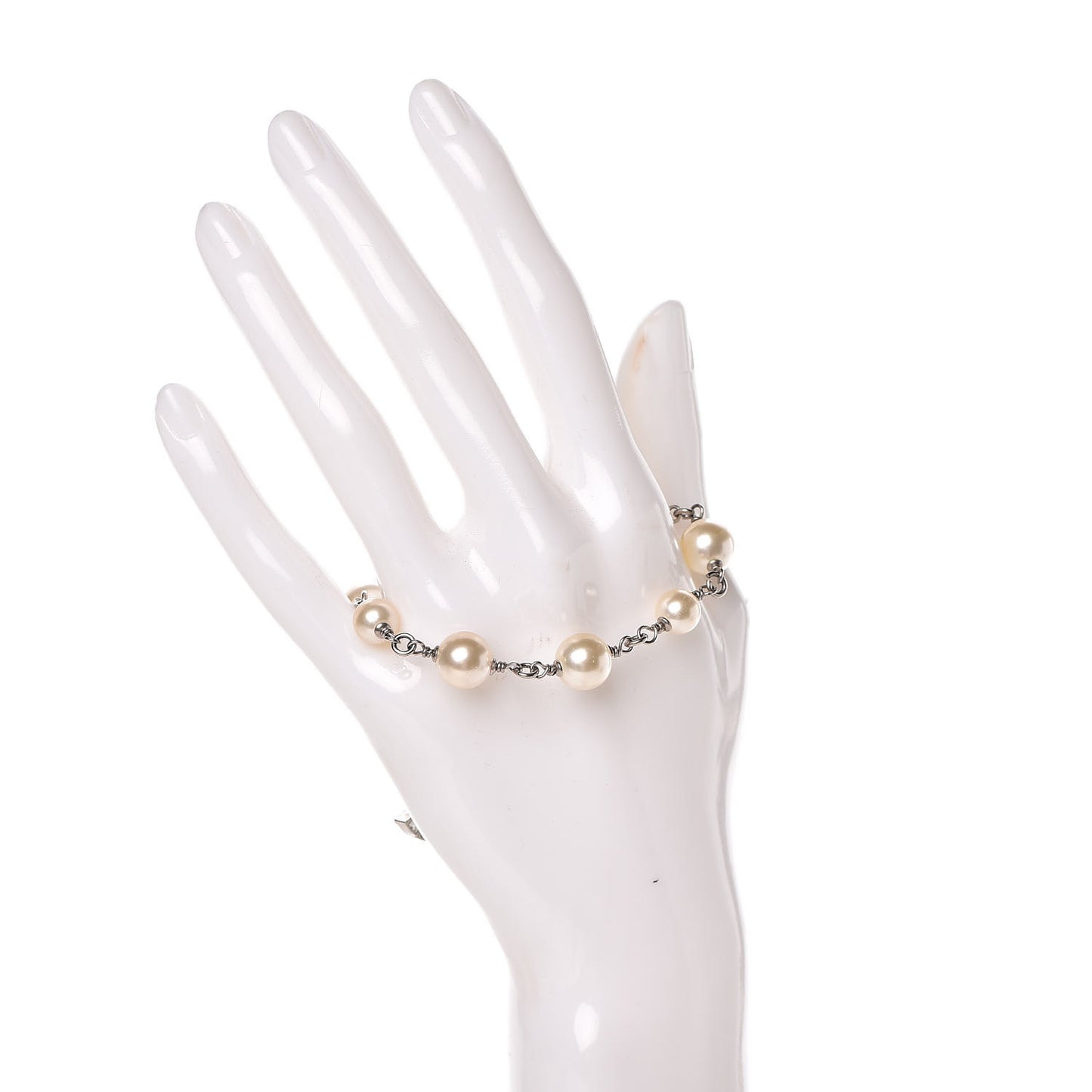 Baguette Crystal Pearl CC Bracelet Silver