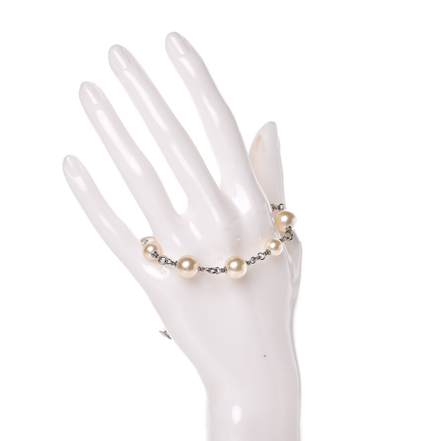 Chanel Baguette Crystal Pearl CC Bracelet Silver 2 of 4