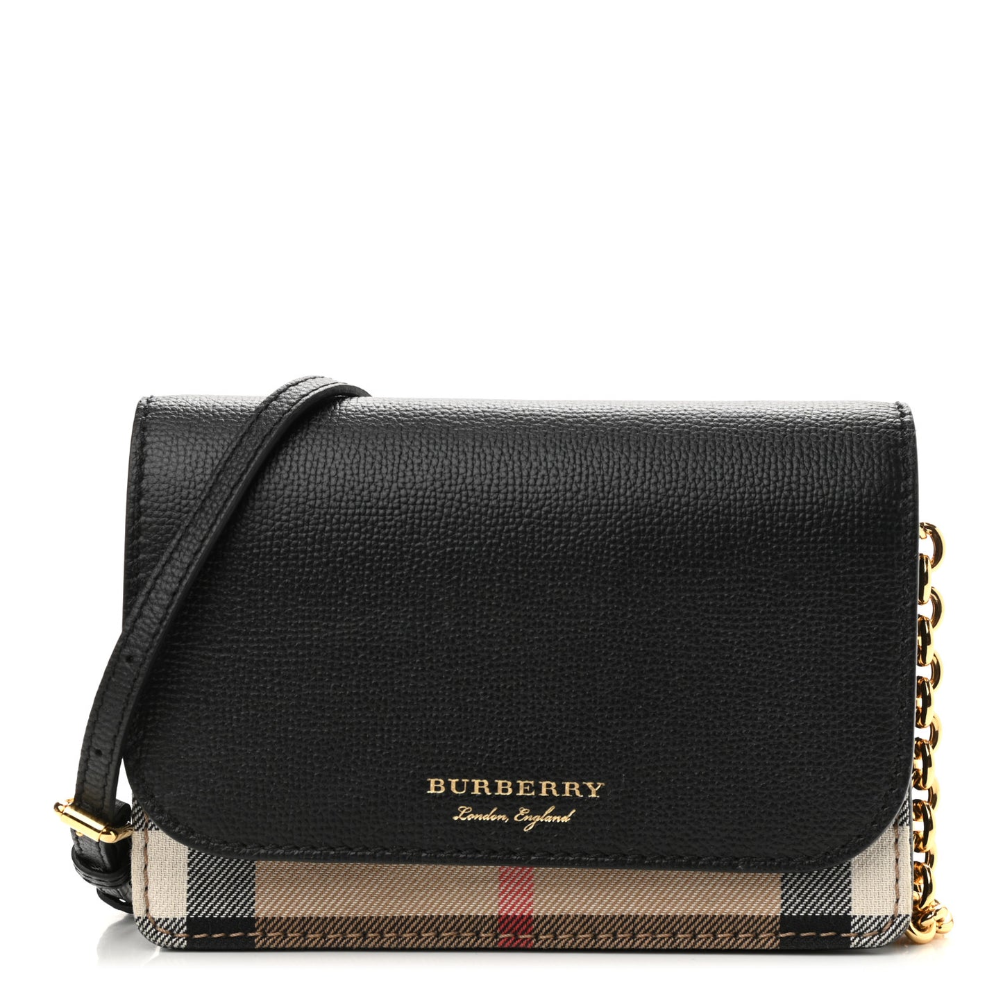 Grained Calfskin House Check Tartan Mix Hampshire Wallet On Chain Black