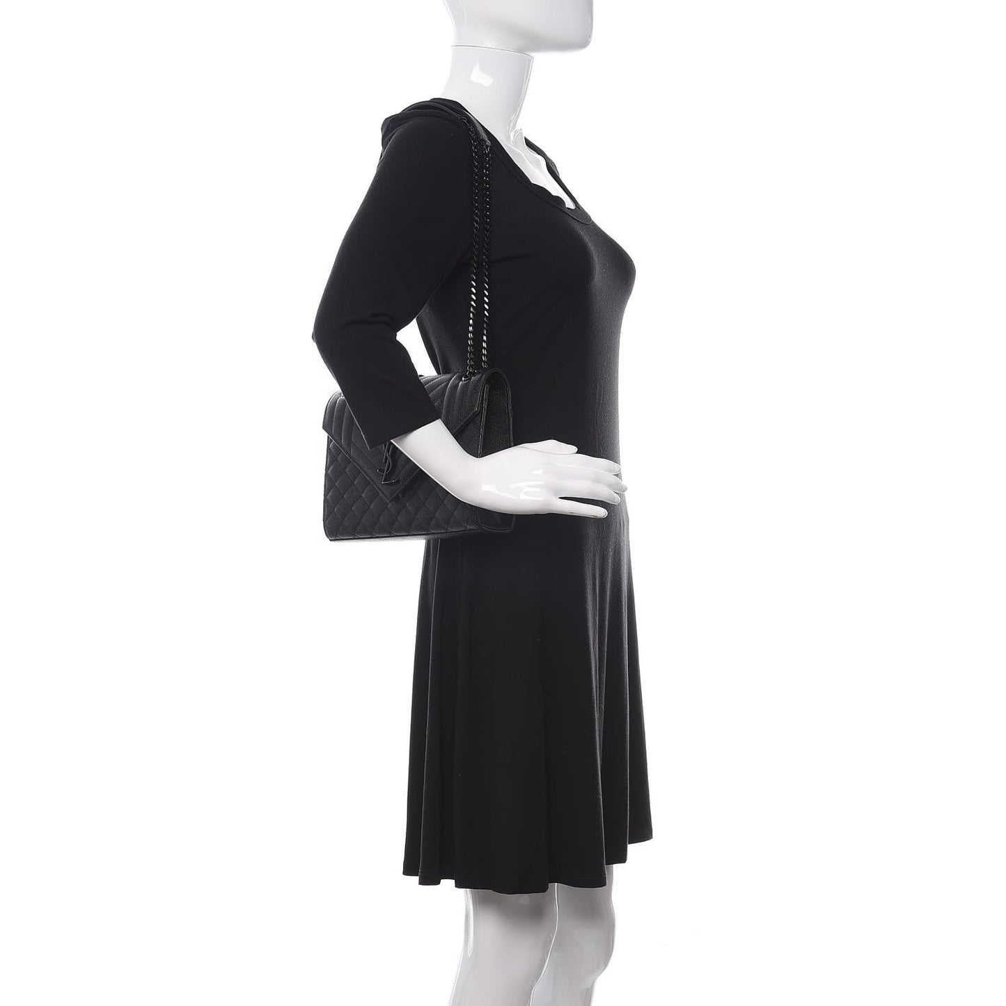 Grain De Poudre Textured Mixed Matelasse Triquilt Medium Monogram Satchel Black