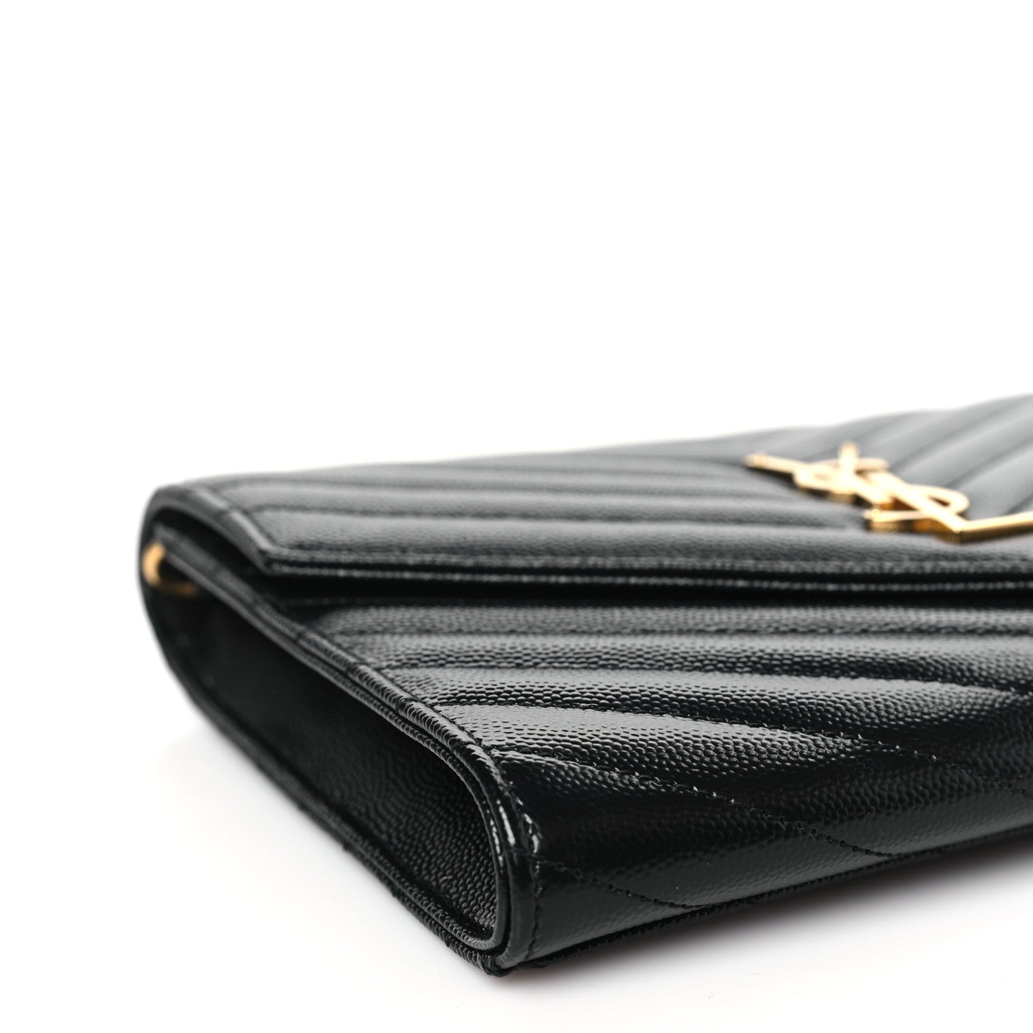 Saint Laurent Grain De Poudre Matelasse Chevron Monogram Envelope Clutch Black 7 of 9
