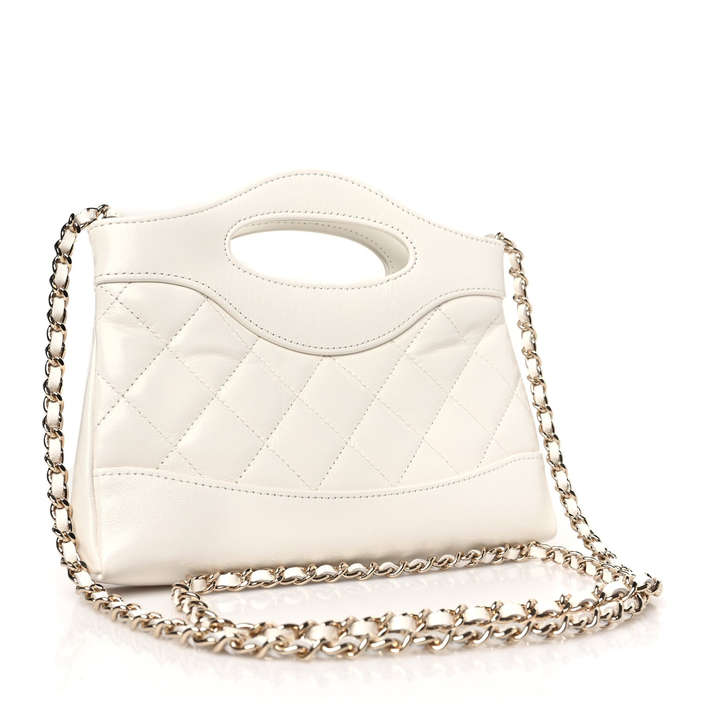 Shiny Crumpled Calfskin Quilted Nano 31 Shopping Bag White