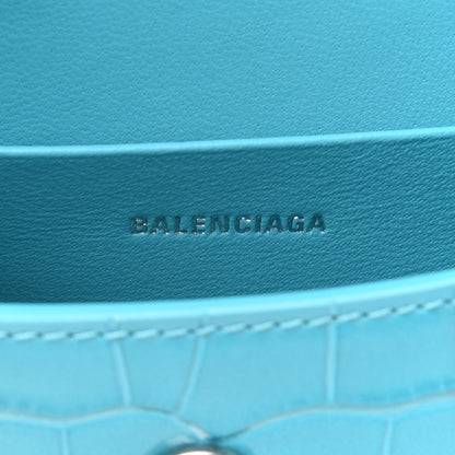 Balenciaga Shiny Calfskin Crocodile Embossed Hourglass Top Handle Bag Mini Turquoise 7 of 14