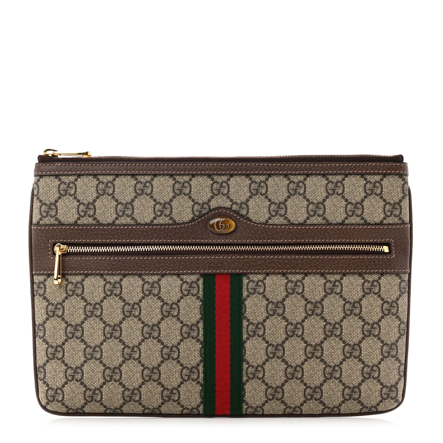 Gucci GG Supreme Monogram Large Ophidia Pouch Clutch Brown 1 of 8