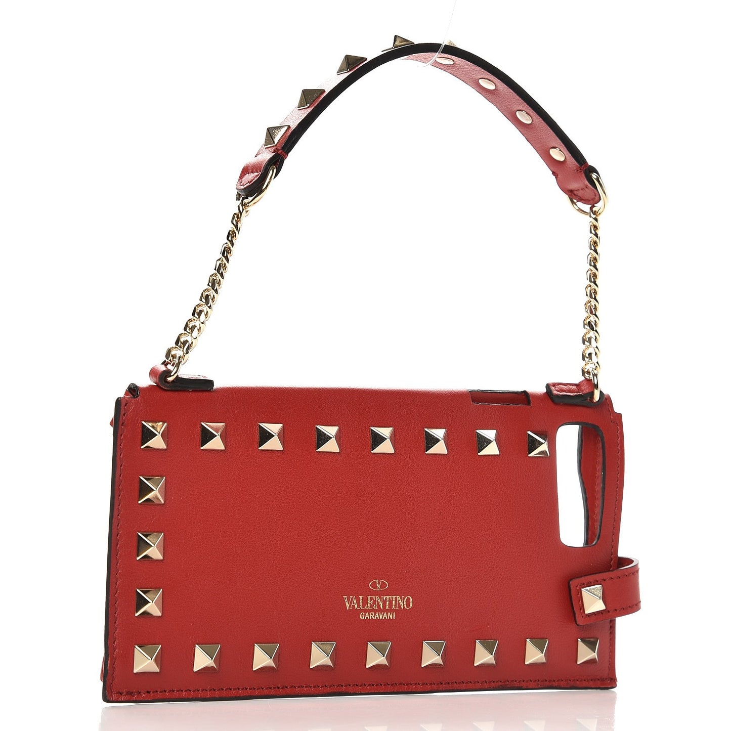 Calfskin Rockstud iPhone 7 Plus Chain Case Red