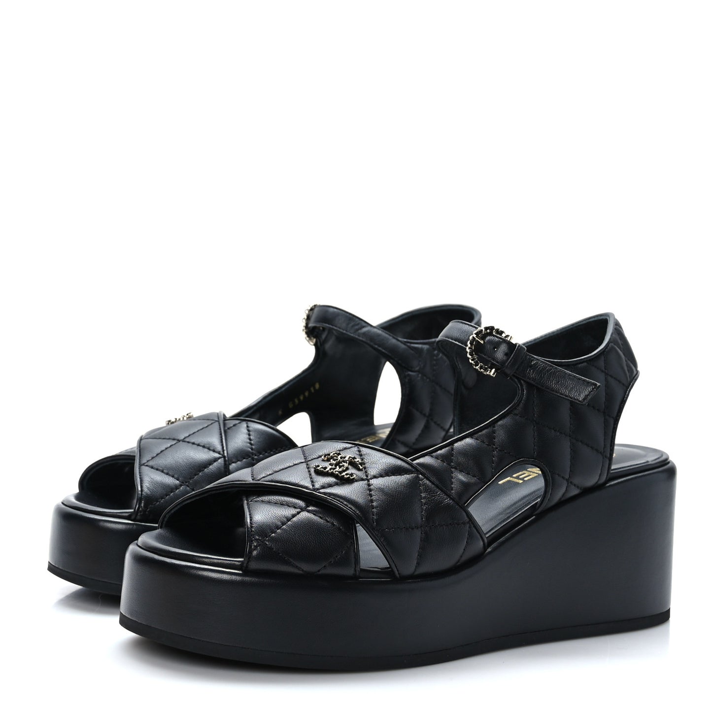 Lambskin Quilted CC Platform Sandals 41 Black
