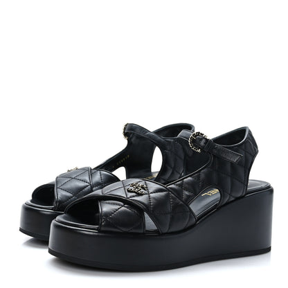 Chanel Lambskin Quilted CC Platform Sandals 41 Black 3 of 8
