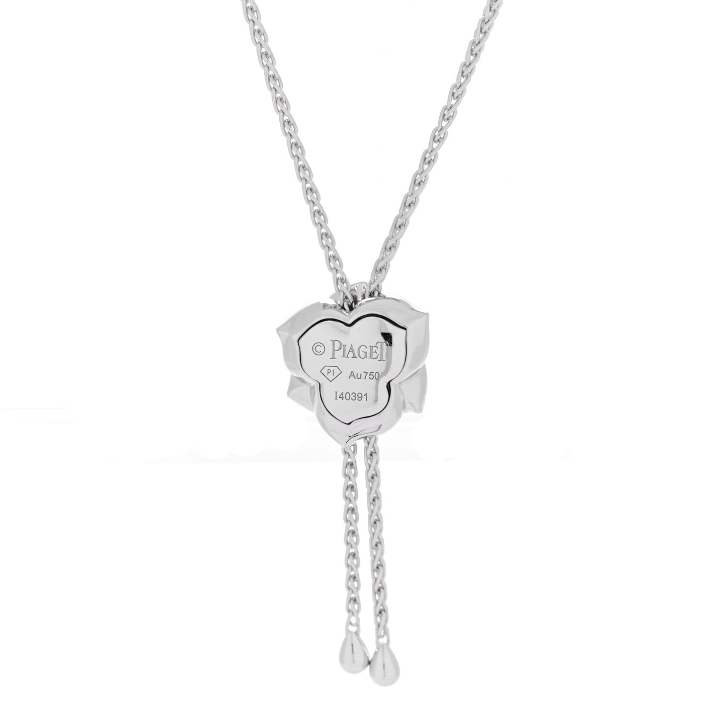 18K White Gold Diamond Rose Lariat Pendant Necklace