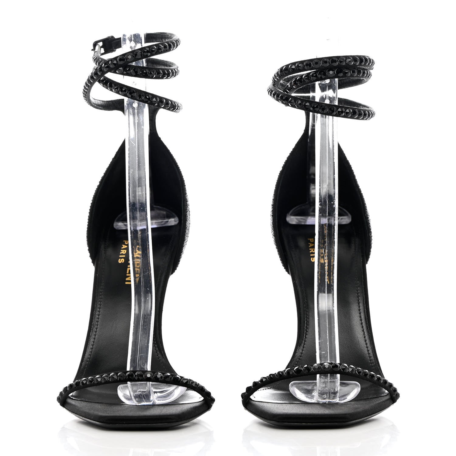 Saint Laurent Satin Crystal Opyum Sandals 37.5 Black 2 of 10