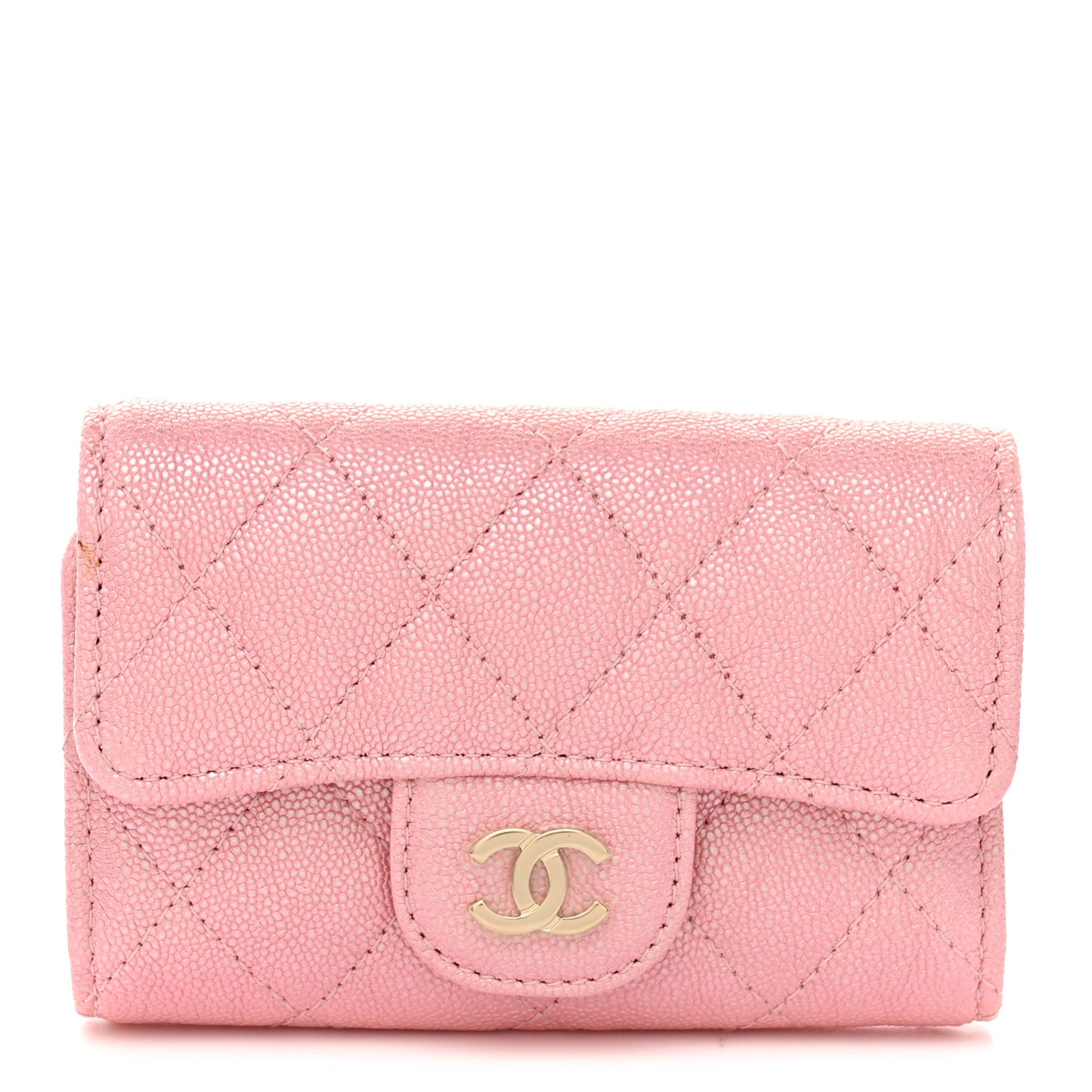 Iridescent Caviar Quilted Classic 4 Key Holder Wallet Pink