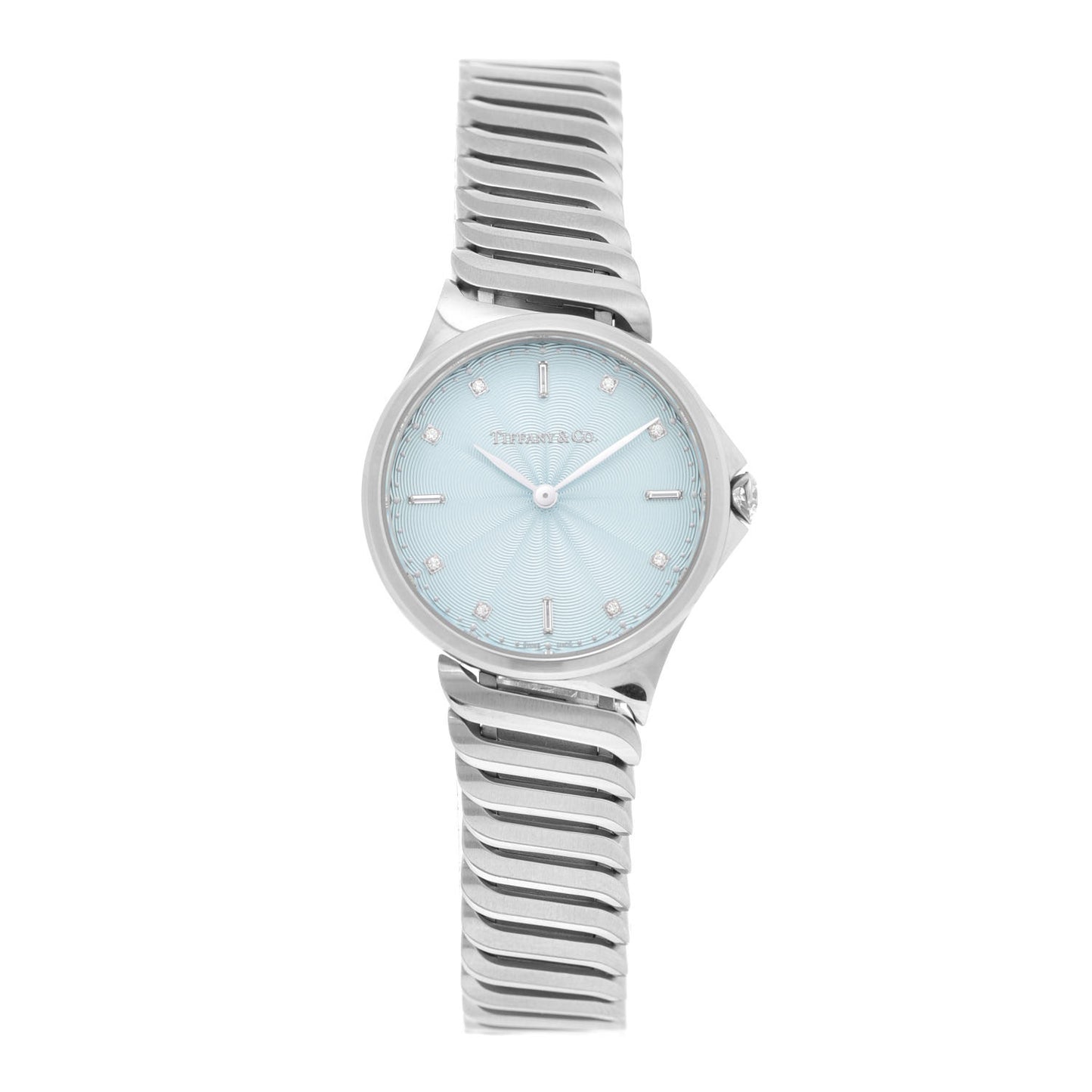 Stainless Steel Diamond 28mm Metro 2-Hand Quartz Watch Ice Blue