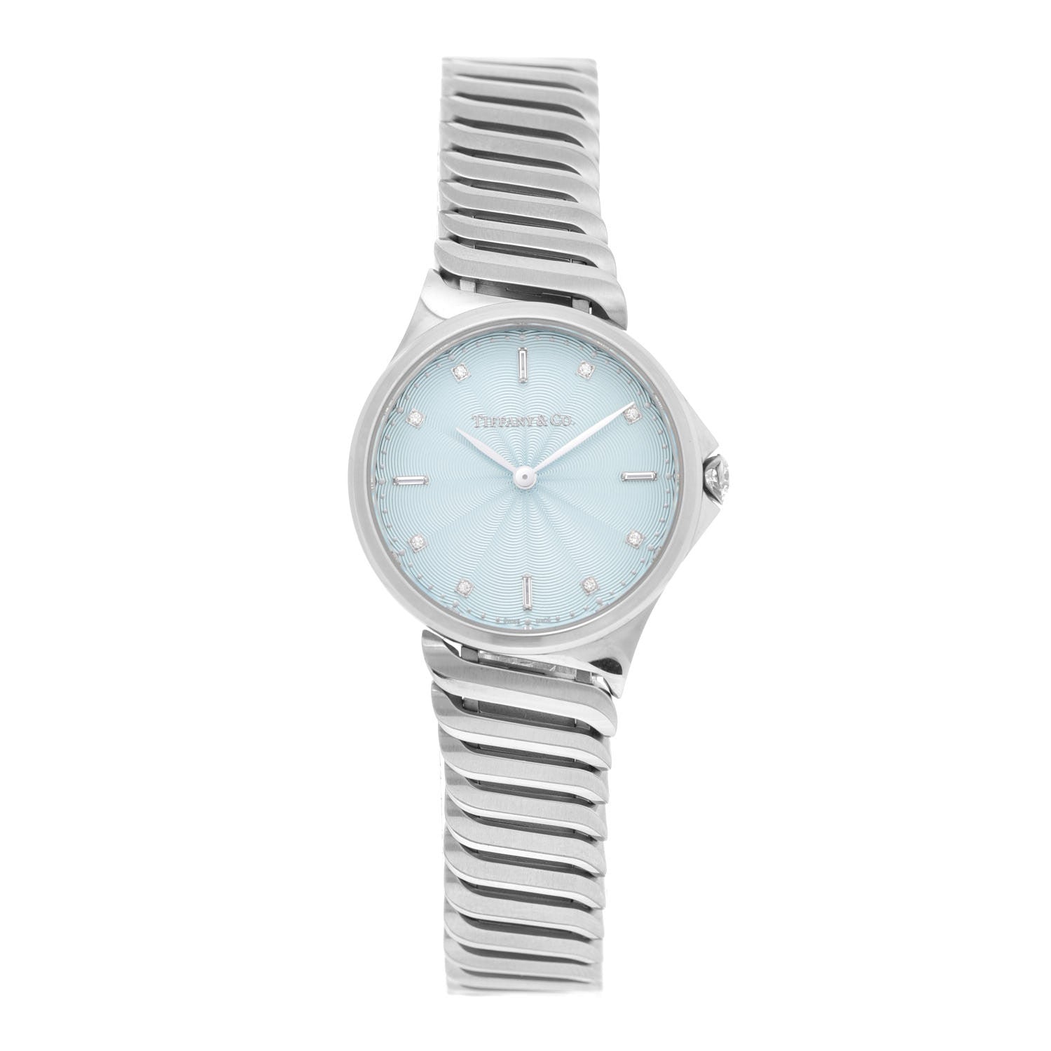 Tiffany Stainless Steel Diamond 28mm Metro 2-Hand Quartz Watch Ice Blue 1 of 5