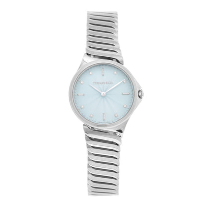 Tiffany Stainless Steel Diamond 28mm Metro 2-Hand Quartz Watch Ice Blue 1 of 5