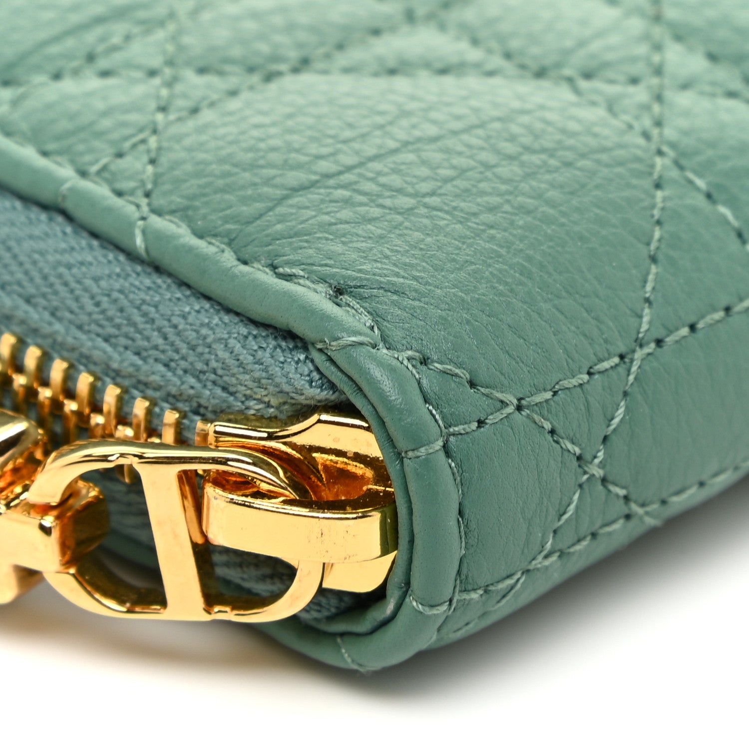 Christian Dior Grained Calfskin Supple Cannage Caro Compact Wallet Vert Tundra 9 of 11
