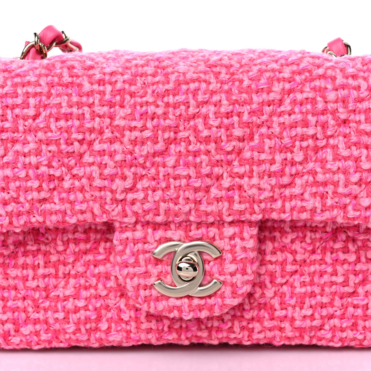 Wool Tweed Quilted Mini Rectangular Flap Dark Pink Fuchsia