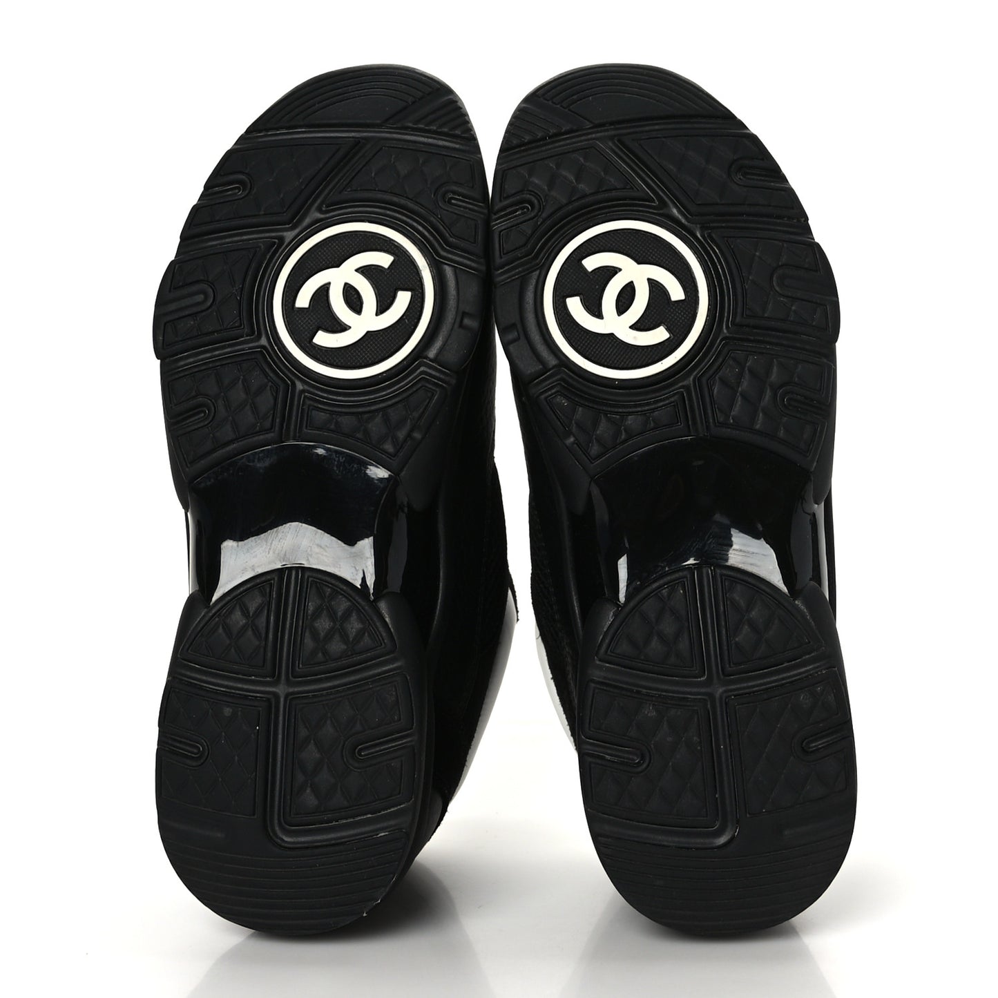 Mesh Suede Grained Calfskin Womens CC Sneakers 38 Black White