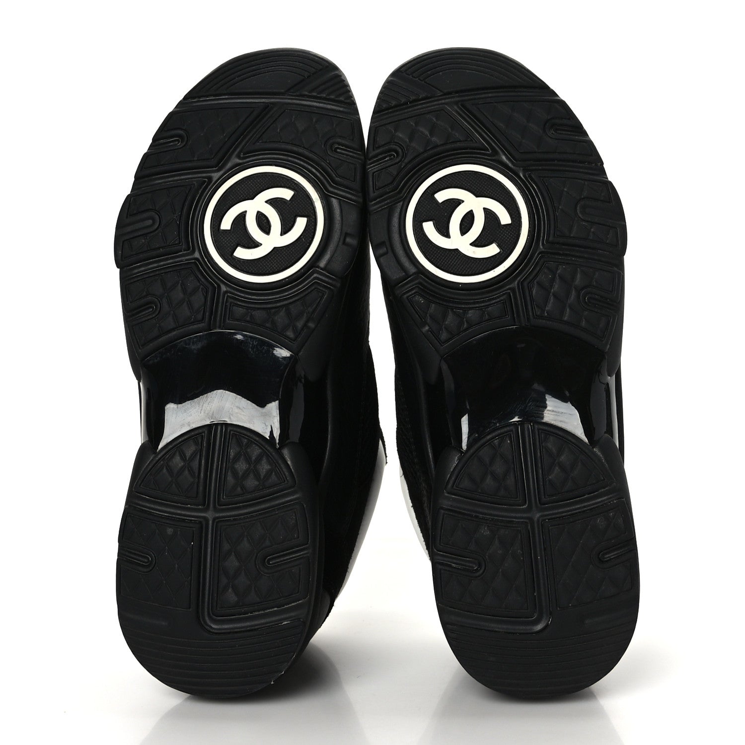 Chanel Mesh Suede Grained Calfskin Womens CC Sneakers 38 Black White 5 of 7