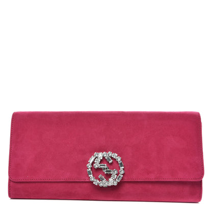 Gucci Suede Crystal GG Sparkling Clutch Pink 1 of 10