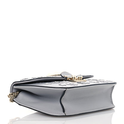 Valentino Garavani Vitello Flower Embellished Small Glam Lock Rockstud Flap Pastel Grey 4 of 14