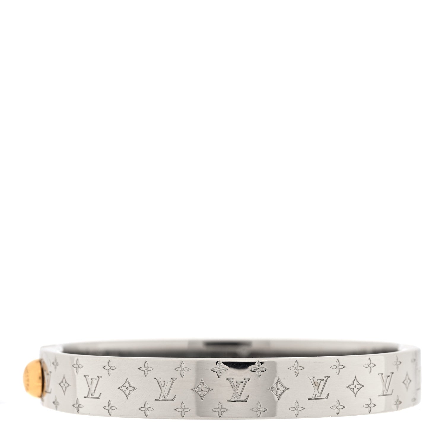Louis Vuitton Brass Palladium Plated Nanogram Cuff S Silver 3 of 4
