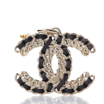 Chanel Crystal Lambskin Chain CC Vintage Allure Stud Earrings Black Gold 5 of 6