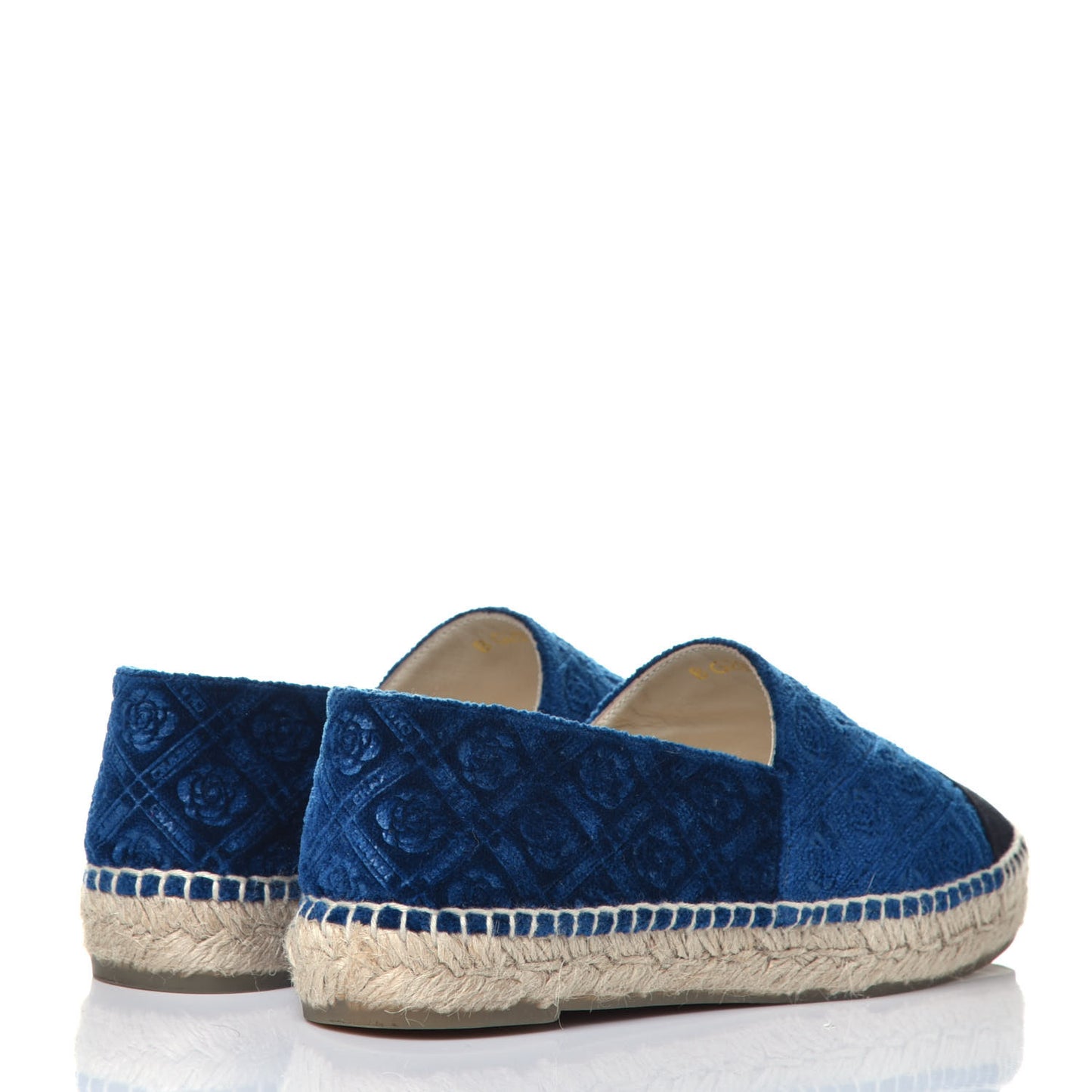 Velvet Grosgrain Quilted Camellia CC Espadrilles 37 Navy Black