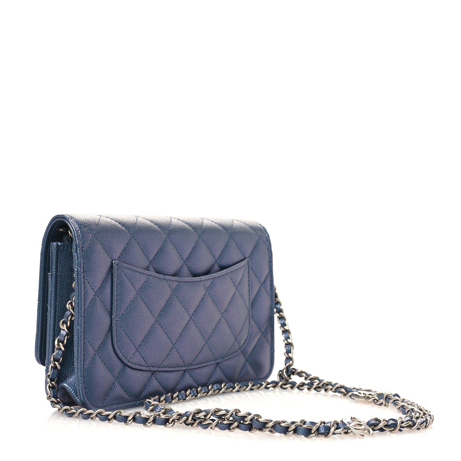 Chanel Iridescent Caviar Camellia Quilted Wallet on Chain WOC Dark Blue 3 of 12