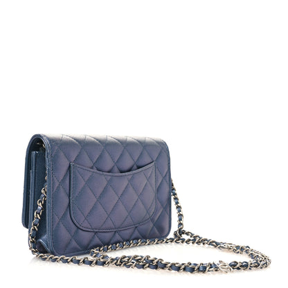 Chanel Iridescent Caviar Camellia Quilted Wallet on Chain WOC Dark Blue 3 of 12