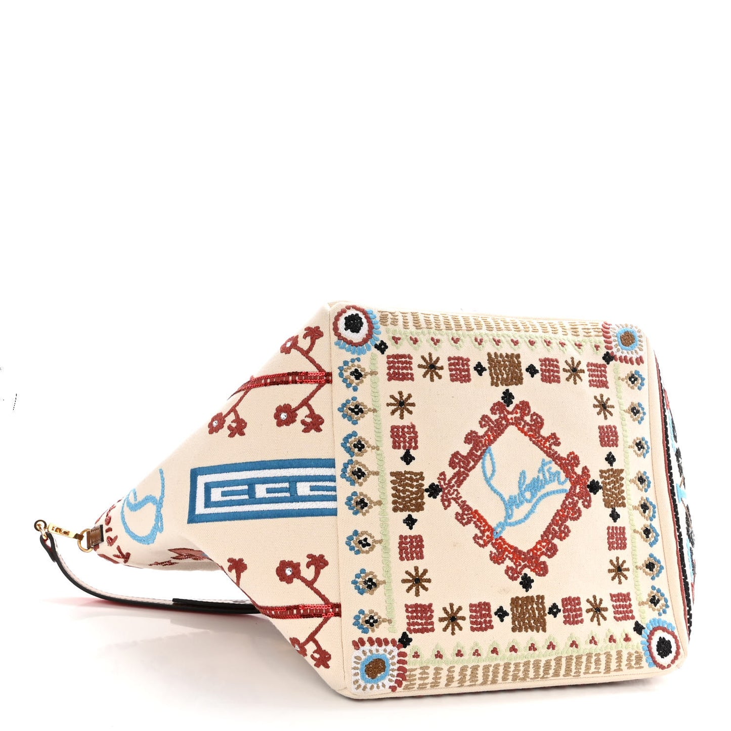 Frise Broderie Calfskin Greekaba Tote Biscotto Multicolor