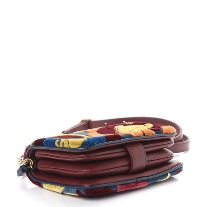 Chanel Velvet Lambskin Embroidered Camellia Mini Flap Navy Burgundy 5 of 8