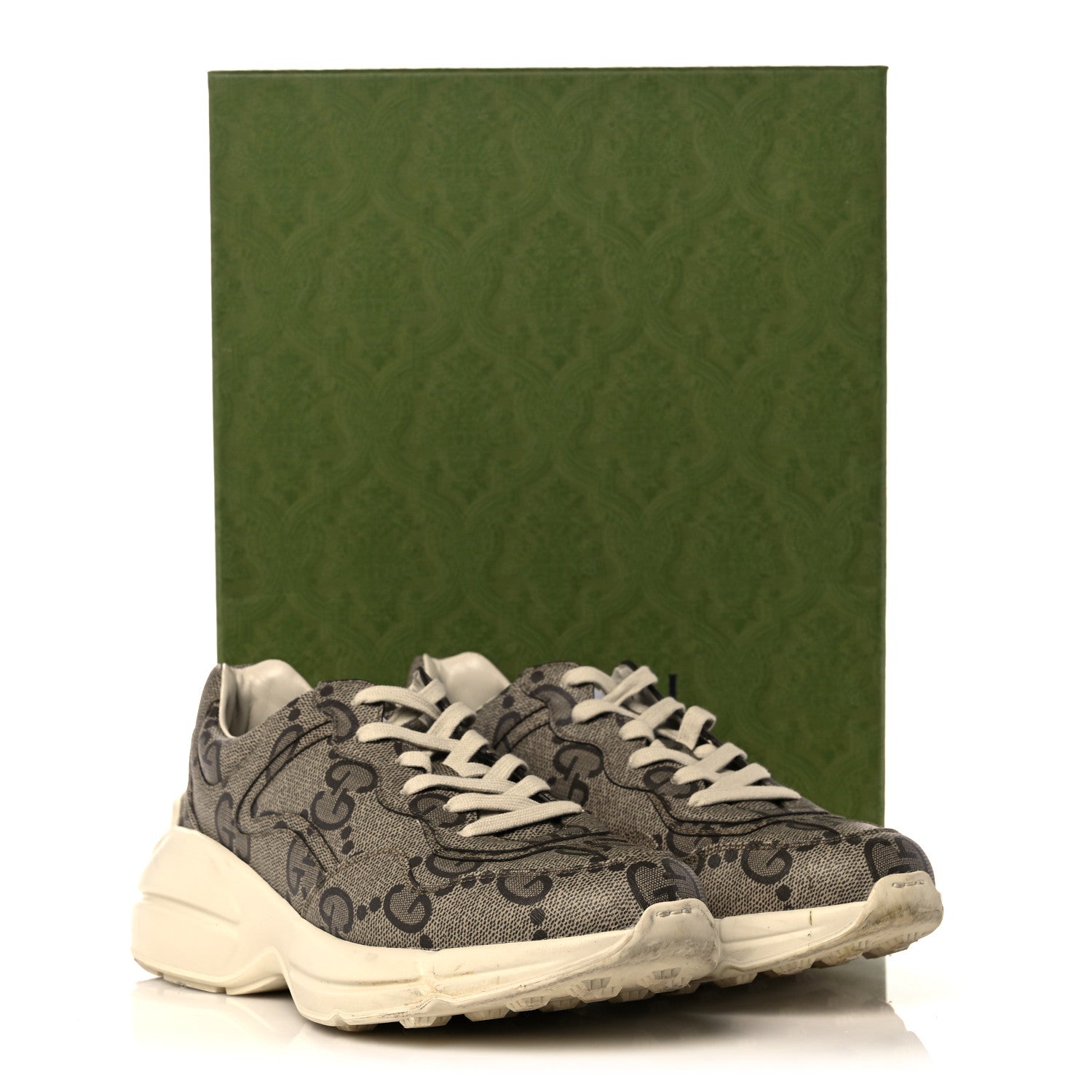 Gucci Maxi GG Supreme Monogram Gucci 100 Mens Rhyton Sneakers 8.5 Beige Ebony 15 of 15