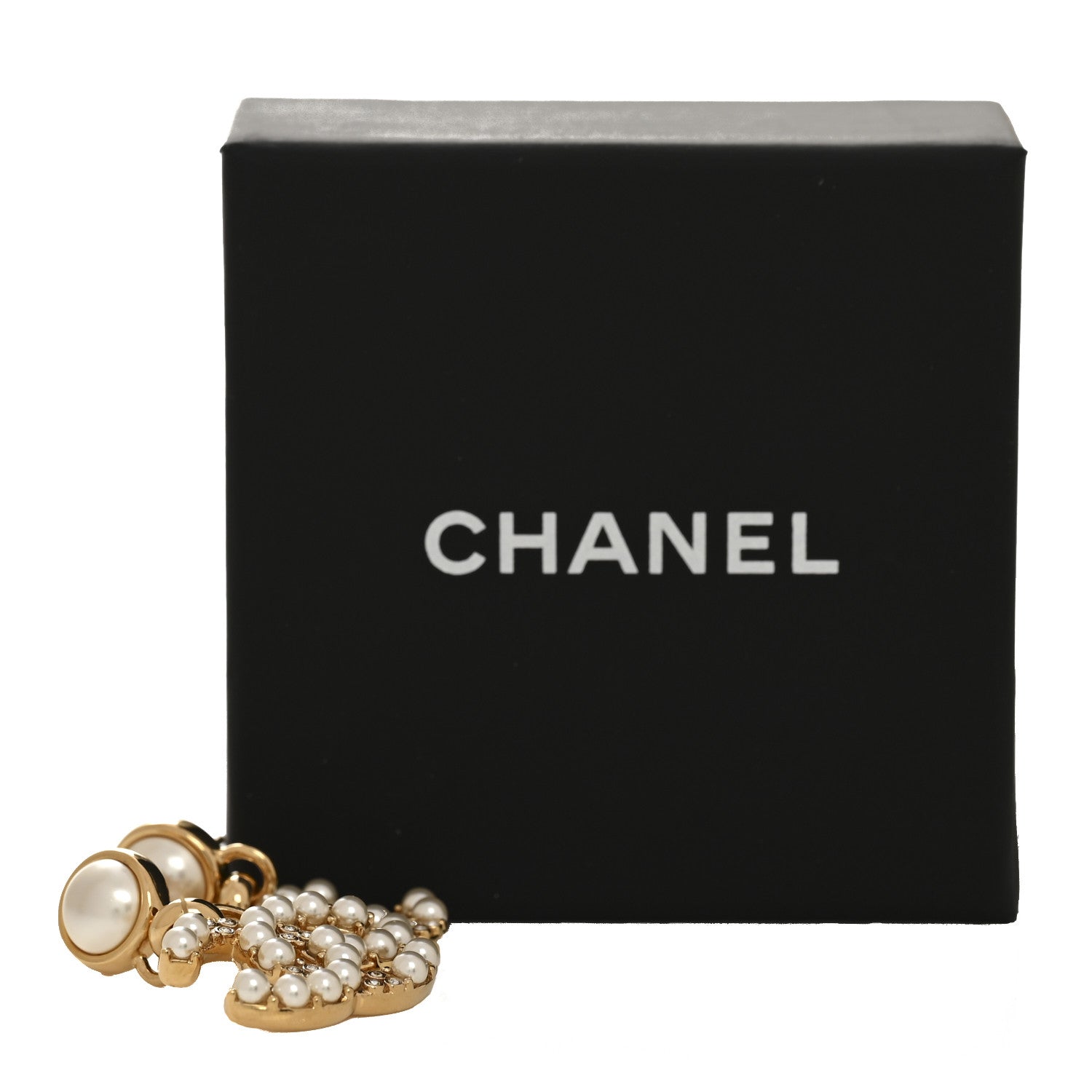 Chanel Metal Crystal Pearl CC Pendant Earrings Gold 5 of 5