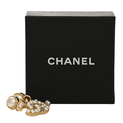 Chanel Metal Crystal Pearl CC Pendant Earrings Gold 5 of 5