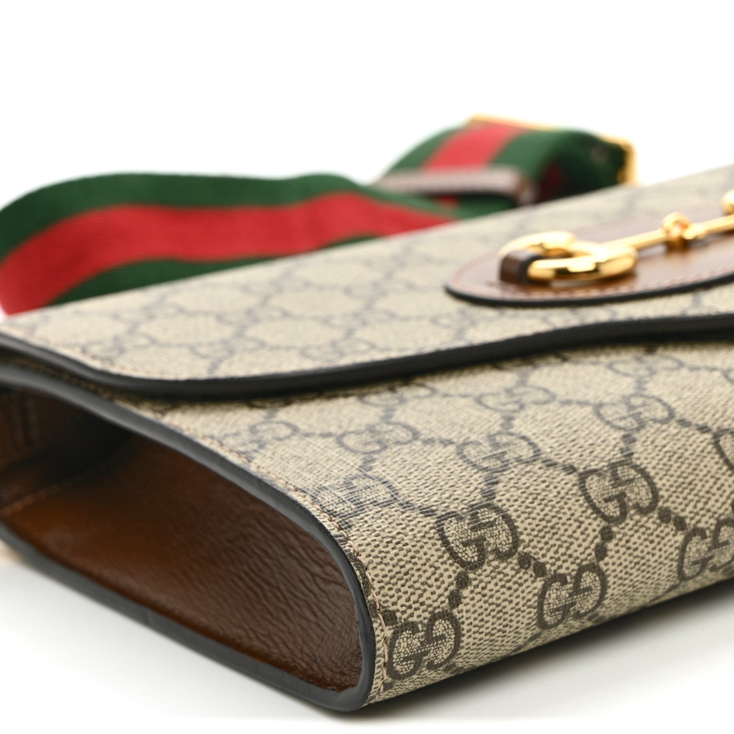 Gucci GG Supreme Monogram Azalea Calfskin Web Small Horsebit 1955 Crossbody Bag Beige Ebony Brown Sugar 9 of 10