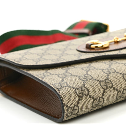 Gucci GG Supreme Monogram Azalea Calfskin Web Small Horsebit 1955 Crossbody Bag Beige Ebony Brown Sugar 9 of 10