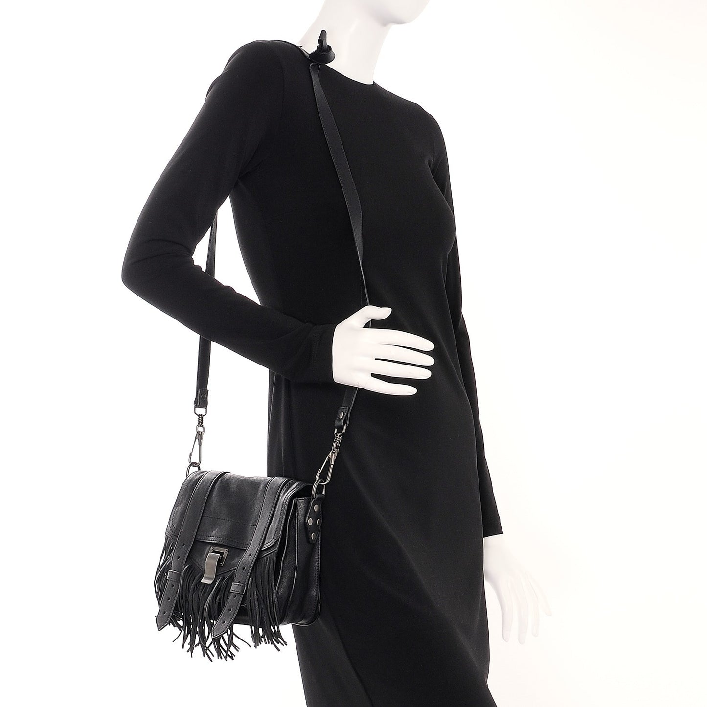 Lambskin Fringe PS1 Crossbody Pouch Black