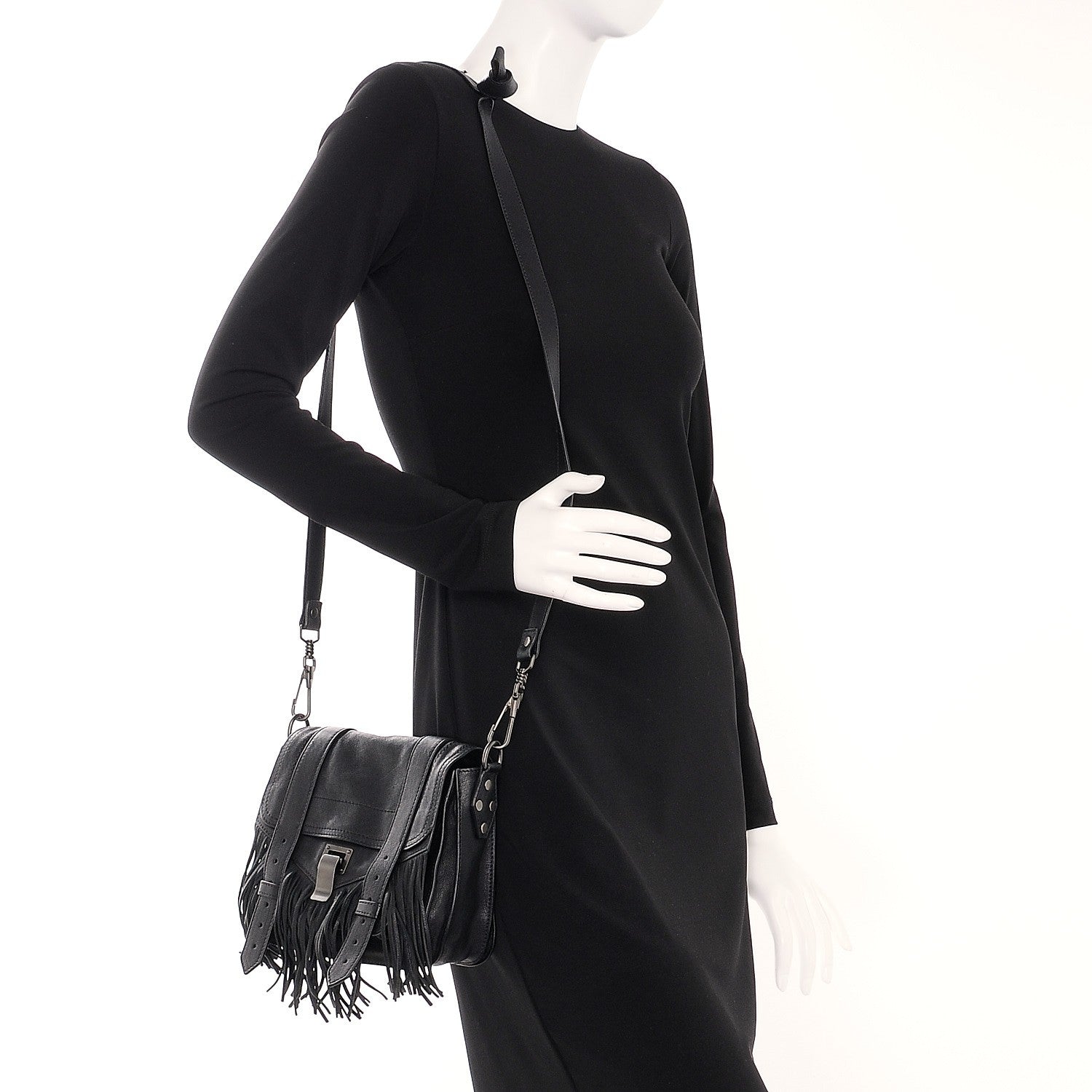 Proenza Schouler Lambskin Fringe PS1 Crossbody Pouch Black 2 of 8