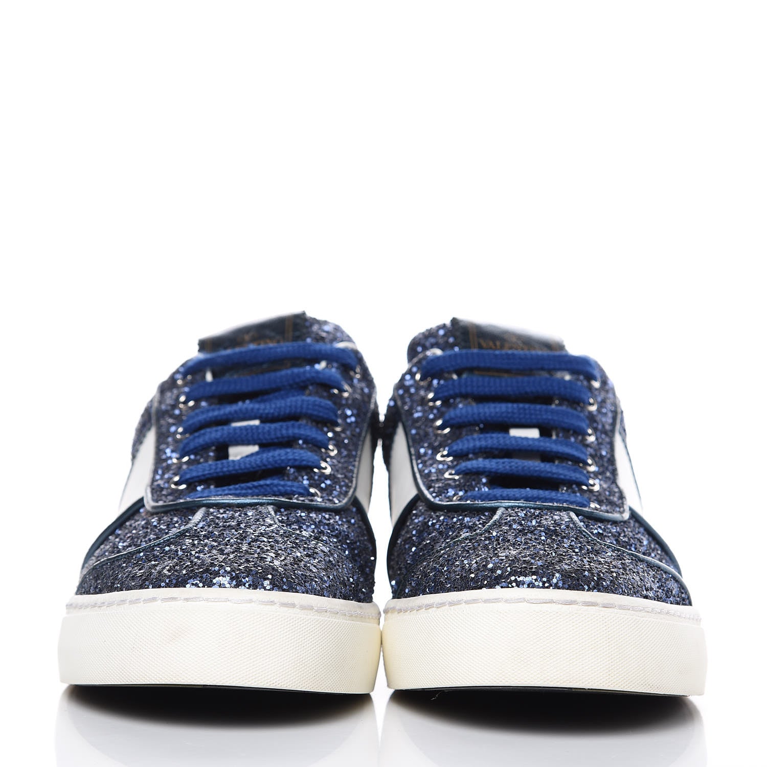 Valentino Garavani Calfskin Glitter Flycrew Sneakers 39 Blue 2 of 8