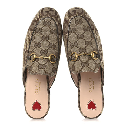 Gucci Monogram Jumbo GG Malaga Kid Womens Princetown Slippers 35 Camel Ebony New Acero Beige 2 of 11