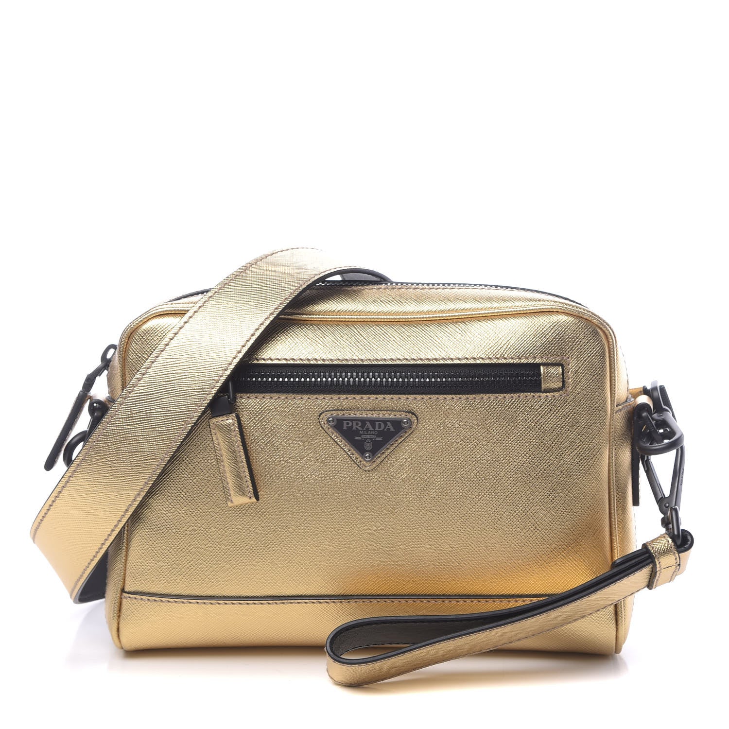 Prada Metallic Saffiano Wristlet Crossbody Platino 1 of 10