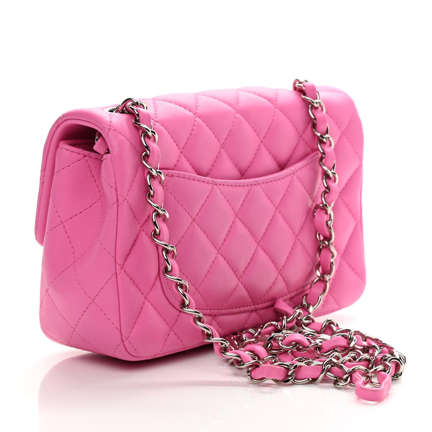 Lambskin Quilted Mini Rectangular Flap Neon Pink
